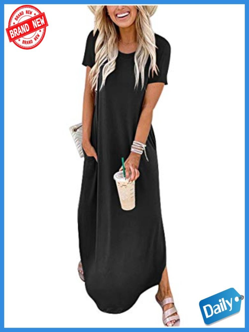 Short Sleeve Casual Maxi Dress with Slit for Beach & Vacation